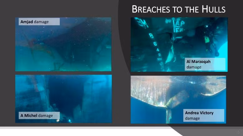 Hình ảnh đánh giá tổn thất của các tàu bị tấn công mà các nước công bố (Ảnh: CNN)