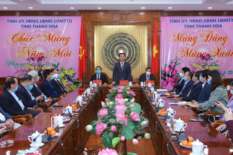 Ủy viên TƯ Đảng, Bí thư Tỉnh ủy Thanh Hóa Đỗ Trọng Hưng phát biểu tại buổi gặp mặt