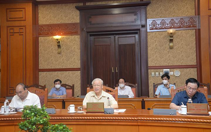 Tổng Bí thư Nguyễn Phú Trọng chủ trì cuộc họp. Ảnh: VGP.