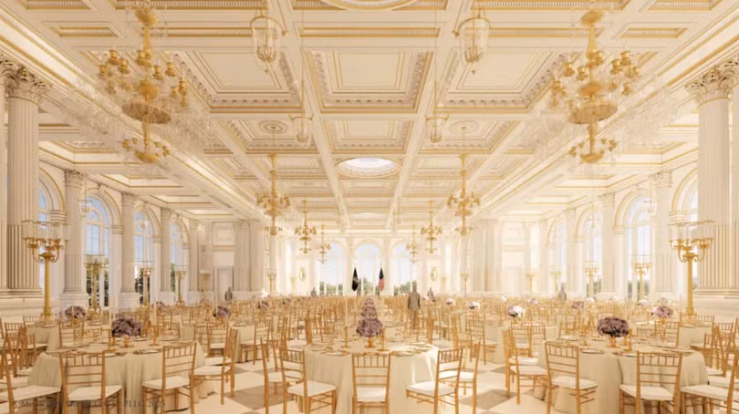 Cung điện khiêu vũ trong Nhà Trắng Di sản mạ vàng của Tổng thống Trump 3.png