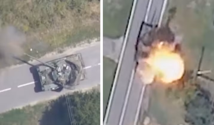 Xe tăng T-80 của Ukraine bị phá hủy ở Kursk. Ảnh: MW.