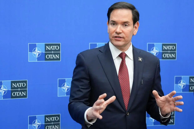 Ngoại trưởng Mỹ Marco Rubio phát biểu trong cuộc họp của các Bộ trưởng Ngoại giao NATO tại Brussels vào ngày 4/4. Ảnh: Getty.