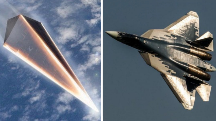 Ảnh đồ họa về vũ khí siêu thanh và chiến đấu cơ Su-57 của Nga. Ảnh: MW.