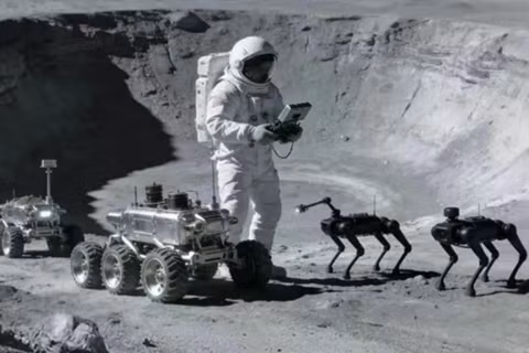 Các nhà nghiên cứu Trung Quốc đã lập ra bản thiết kế chi tiết về những chú chó robot có thể giúp các phi hành gia trinh sát các mối nguy hiểm, thu thập mẫu đá và thực hiện các công việc khoa học tỉ mỉ. Ảnh: CCTV.