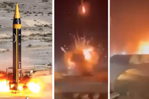 Cảnh phóng tên lửa Kheibar Shekan của Iran và đòn tấn công căn cứ không quân Muwaffaq Al Salti ở Jordan. Ảnh: MW.
