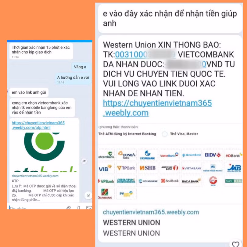 Các đối tượng lừa đảo dẫn dụ bị hại đăng nhập vào đường link website giả mạo. Ảnh: Bộ Công an.