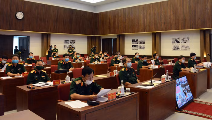Các đại biểu dự hội nghị tại điểm cầu Bộ Quốc phòng. Ảnh: Bộ Quốc phòng. Các đại biểu dự hội nghị tại điểm cầu Bộ Quốc phòng. Ảnh: Bộ Quốc phòng.