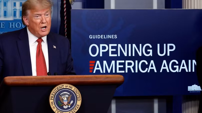 Tổng thống Donald Trump tuần trước đã đề xuất các hướng dẫn để “tái khởi động kinh tế Mỹ”- Ảnh internet.