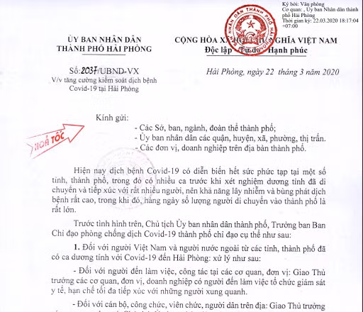 Công văn khẩn của UBND TP. Hải Phòng. Công văn khẩn của UBND TP. Hải Phòng.