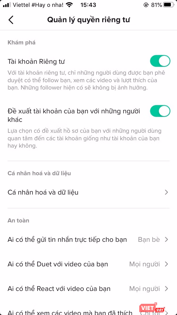Phụ huynh kết nối tài khoản TikTok của của mình với con cái và thực hiện cài đặt nhằm giúp con sử dụng TikTok đúng cách. Ảnh chụp màn hình. Phụ huynh kết nối tài khoản TikTok của của mình với con cái và thực hiện cài đặt nhằm giúp con sử dụng TikTok đúng cách. Ảnh chụp màn hình.