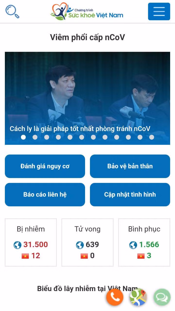 Giao diện ứng dụng Sức khỏe Việt Nam