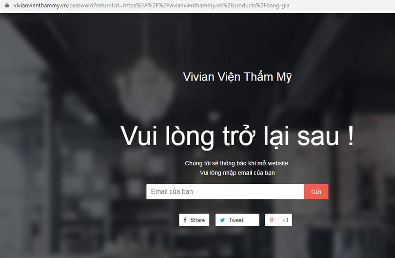 Hiện trang web, Facbook và Youtube của Thẩm mỹ viện Vivian đã đóng
