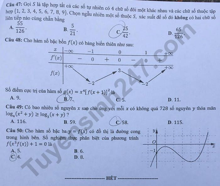 Đề thi tốt nghiệp THPT năm 2020 môn Toán mã đề 123. Nguồn: TTHN