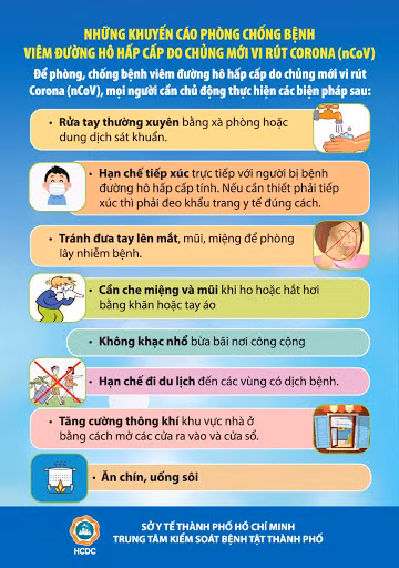 Tờ rơi "Những khuyến cáo phòng chống dịch bệnh viêm đường hô hấp cấp do chủng mới virus Corona (nCoV)". Ảnh: HCDC