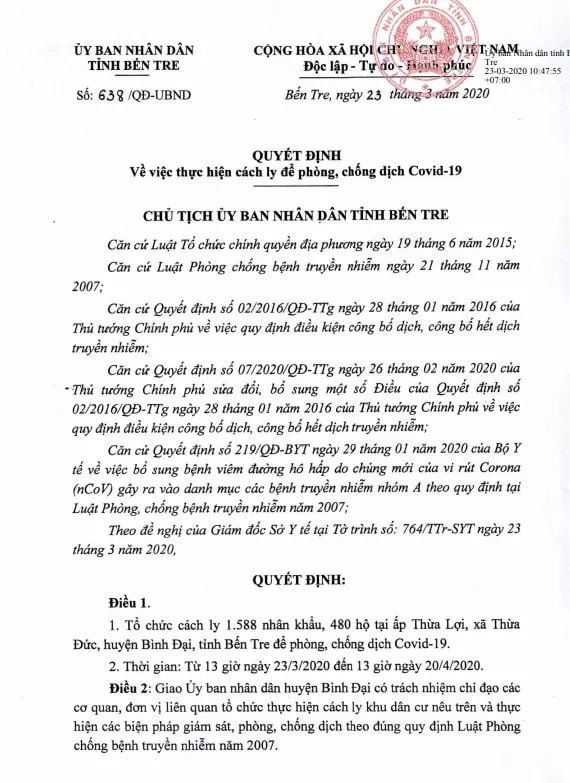 Quyết định số 638 - UBND tỉnh Bến Tre