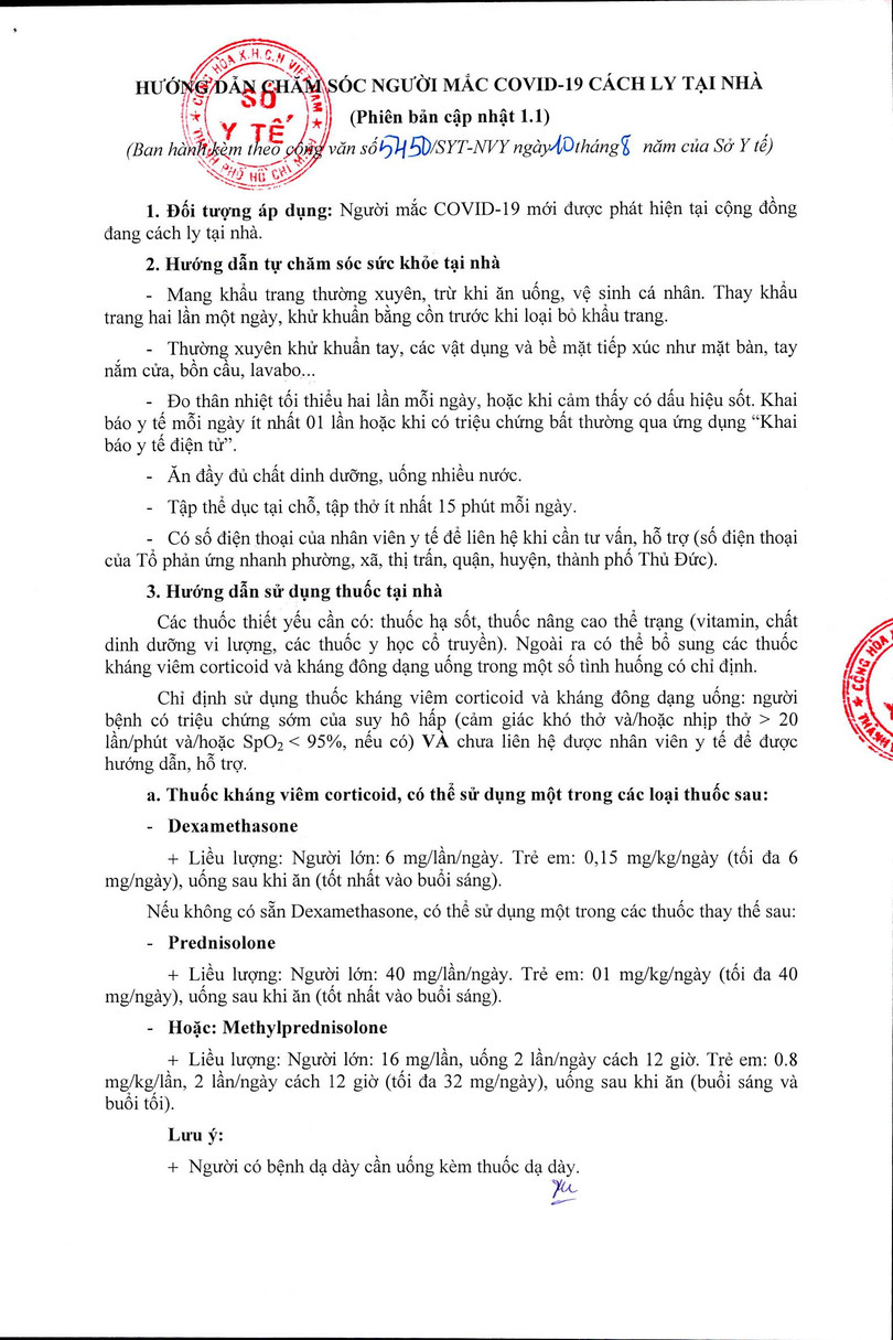 Hướng dẫn chăm sóc người mắc Covid-19 cách ly tại nhà, phiên bản cập nhật 1.1 Hướng dẫn chăm sóc người mắc Covid-19 cách ly tại nhà, phiên bản cập nhật 1.1