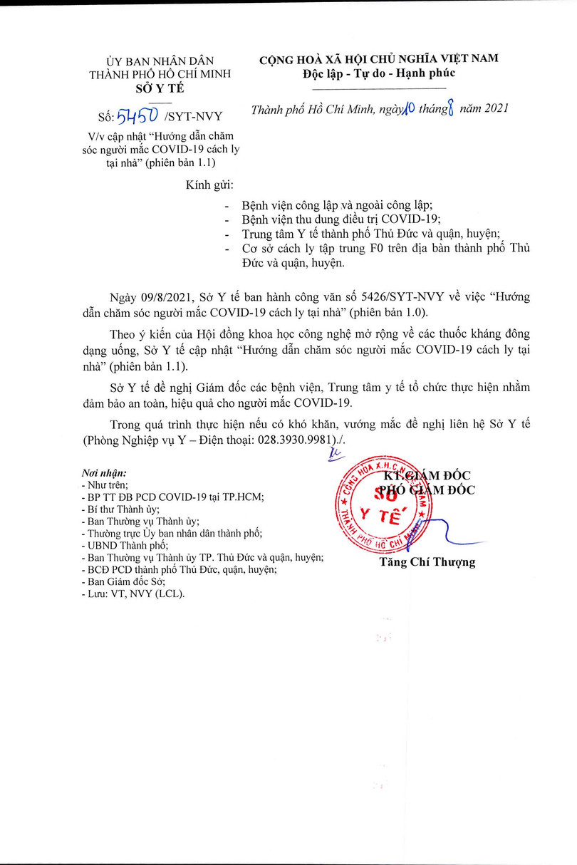 Văn bản số 5450 do Phó Giám đốc Tăng Chí Thượng ký Văn bản số 5450 do Phó Giám đốc Tăng Chí Thượng ký