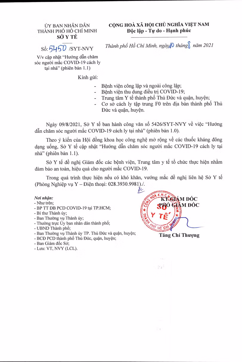 Văn bản số 5450 do Phó Giám đốc Tăng Chí Thượng ký