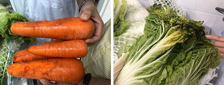 Nhiều thực phẩm bị dập nát được nhập vào bếp ăn Trường Tiểu học Trần Thị Bưởi (Ảnh: Phụ huynh cung cấp) Nhiều thực phẩm bị dập nát được nhập vào bếp ăn Trường Tiểu học Trần Thị Bưởi (Ảnh: Phụ huynh cung cấp)