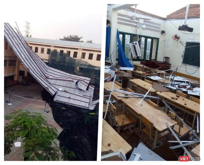 Trường THPT Bình Phú bị ảnh hưởng nặng nề bởi dông lốc, gió xoáy tốc mái, các phòng học thiệt hại nặng nề (Ảnh: HB ghép) Trường THPT Bình Phú bị ảnh hưởng nặng nề bởi dông lốc, gió xoáy tốc mái, các phòng học thiệt hại nặng nề (Ảnh: HB ghép)