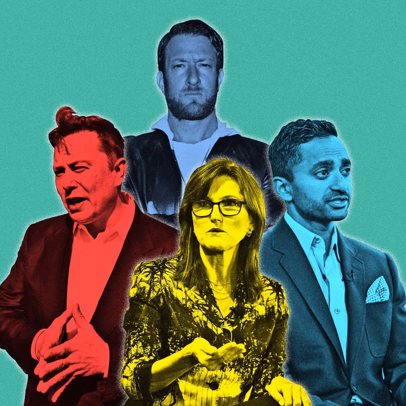 Những "ngôi sao đầu tư" mới, gồm Elon Musk, Cathie Wood, David Portnoy và Chamath Palihapitiya. Ảnh: WSJ.