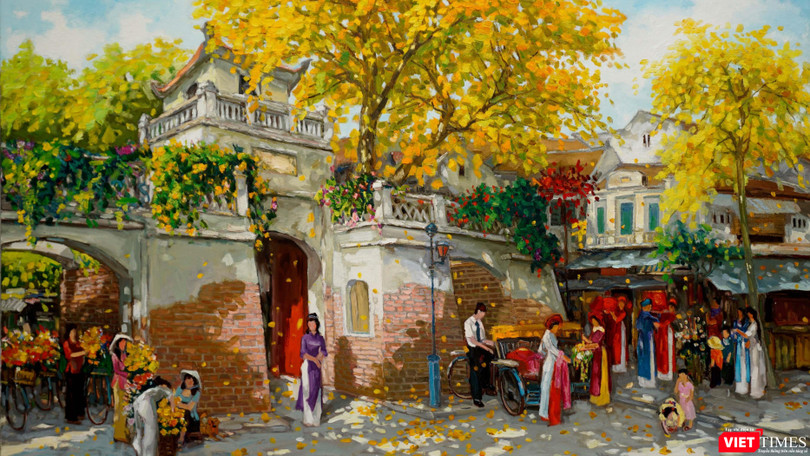 Bức "Chiều thu bên ô Quan Chưởng” của họa sĩ Lâm Đức Mạnh bị sao chép rao bán công khai 