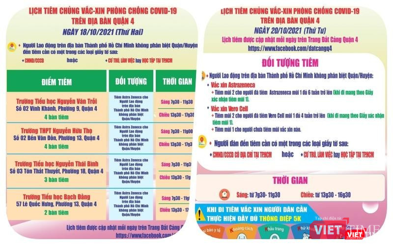 Lịch tiêm vắc xin COVID-19 cập nhật từng ngày ở các phường trên địa bàn TP.HCM