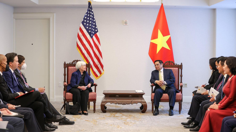 Thủ tướng Chính phủ Phạm Minh Chính tiếp Bộ trưởng Tài chính Hoa Kỳ Janet Yellen (Ảnh: VGP)