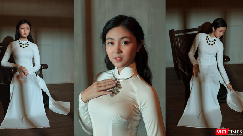 Đại sứ Áo dài bảng Thiếu nhi mùa đầu Vũ Trần Bảo Nguyên khoe trọn vẻ đẹp băng thanh ngọc khiết độ trăng rằm (Ảnh: Alex Cui) 