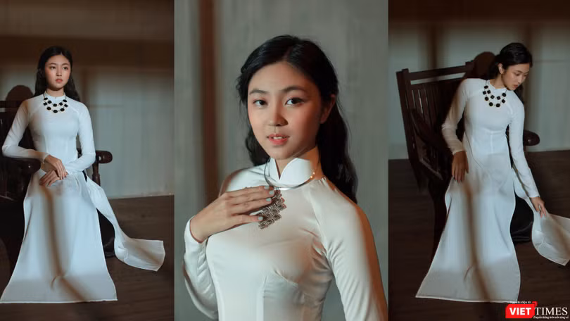 Đại sứ Áo dài bảng Thiếu nhi mùa đầu Vũ Trần Bảo Nguyên khoe trọn vẻ đẹp băng thanh ngọc khiết độ trăng rằm (Ảnh: Alex Cui) 