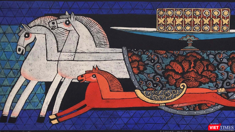 Một phần bức "Tam mã" của họa sĩ Vũ Đình Tuấn (Ảnh: BTC cung cấp) 