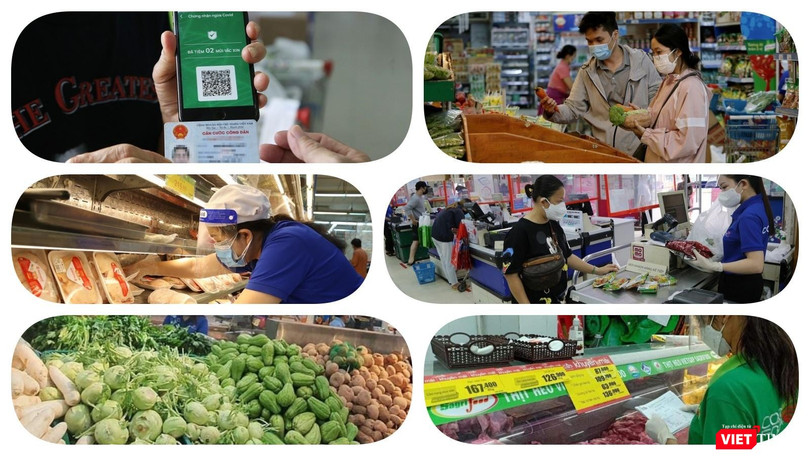 Có thẻ xanh COVID người dân vùng dịch được vào siêu thị mua hàng. Ảnh: Hoà Bình