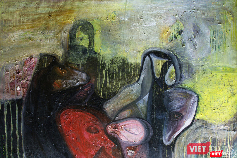Of dog and man (Phận người và chó) - Oil on vancans (Sơn dầu trên bố, 150 x 102 cm, 2018)
