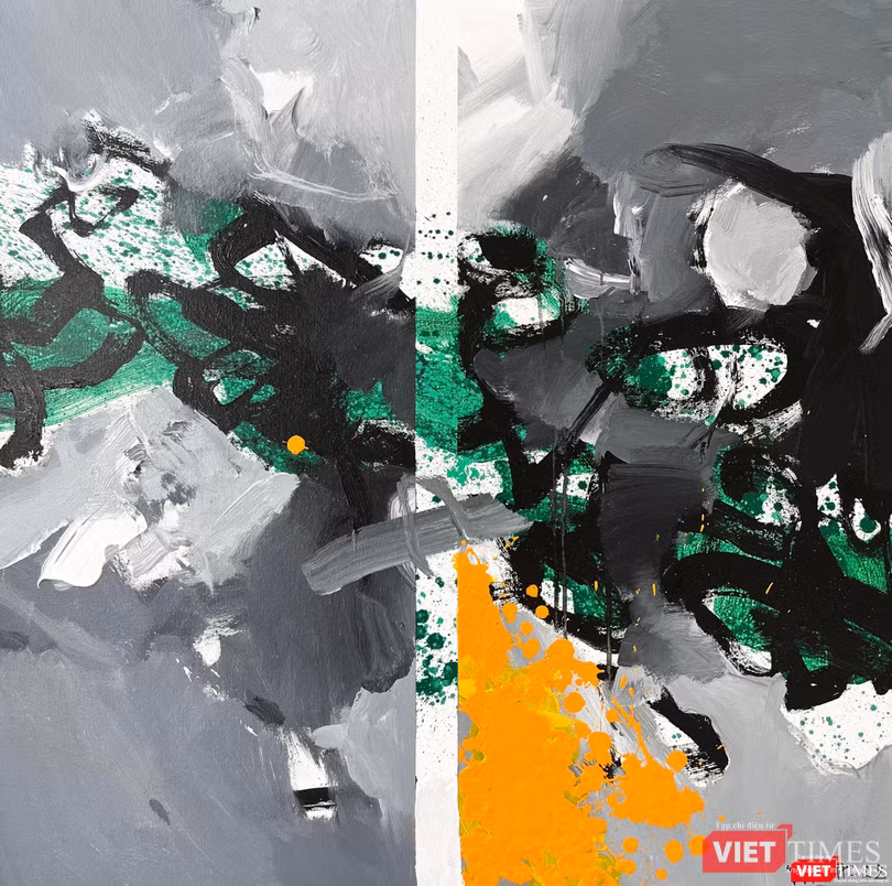 Tác phẩm Dòng chảy phù sa (acrylic, 100cm x 100cm, 2022)