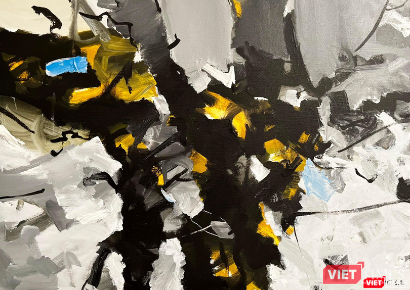 Tác phẩm Bóng làng (acrylic, 100cm x 140cm, 2022) của Trần Vĩnh Thịnh Tác phẩm Bóng làng (acrylic, 100cm x 140cm, 2022) của Trần Vĩnh Thịnh