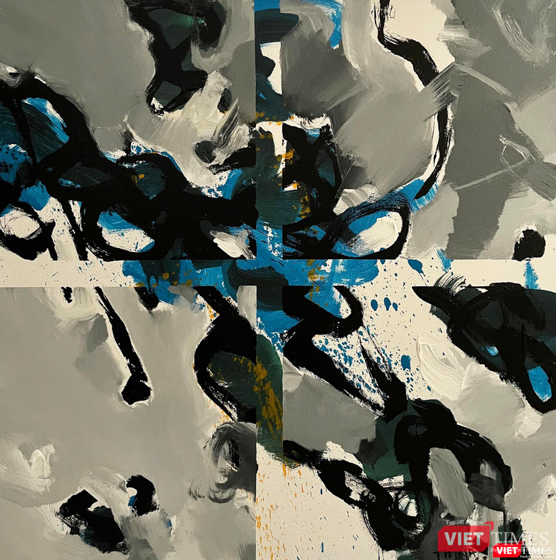 Tác phẩm Khúc nhạc bốn phương (acrylic, 100cm x 100cm, 2022) Tác phẩm Khúc nhạc bốn phương (acrylic, 100cm x 100cm, 2022)