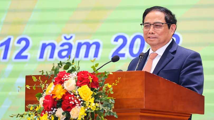 Thủ tướng Phạm Minh Chính phát biểu tại Hội nghị tổng kết công tác năm 2022 và triển khai nhiệm vụ ngân hàng năm 2023 (Ảnh: VGP)
