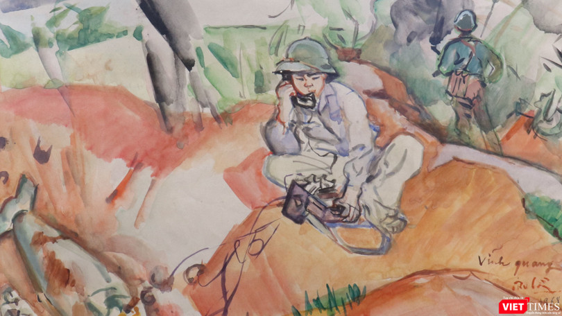 Điện tin từ mặt trận, màu nước trên giấy, 31 x 43 cm, 1968, Trần Văn Cẩn (Ảnh: PI) 