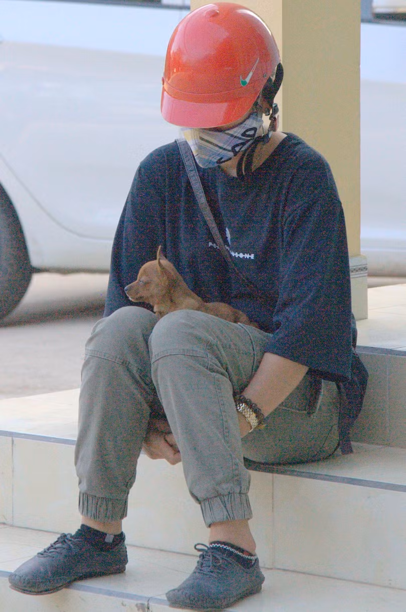 Người đàn bà và con chó nhỏ đang chờ gã phóng viên chụp ảnh. Ảnh Huỳnh Phan.