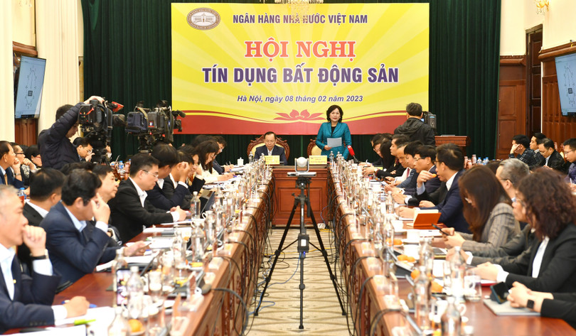 Hội nghị tín dụng bất động sản do Ngân hàng Nhà nước tổ chức sáng 8/2 (Ảnh: SBV)