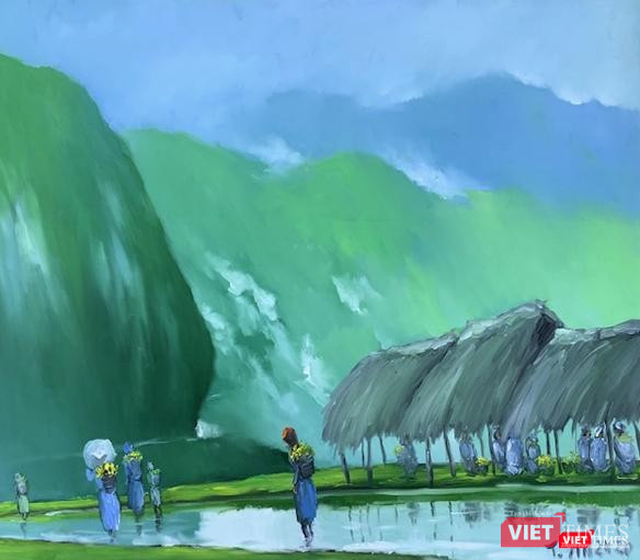 Tác phẩm "Phiên chợ sáng" của hoạ sĩ Lê Thanh Sơn Tác phẩm "Phiên chợ sáng" của hoạ sĩ Lê Thanh Sơn