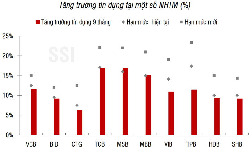 Một số ngân hàng được nới thêm hạn mức tăng trưởng tín dụng năm 2021 (Nguồn: SSI)