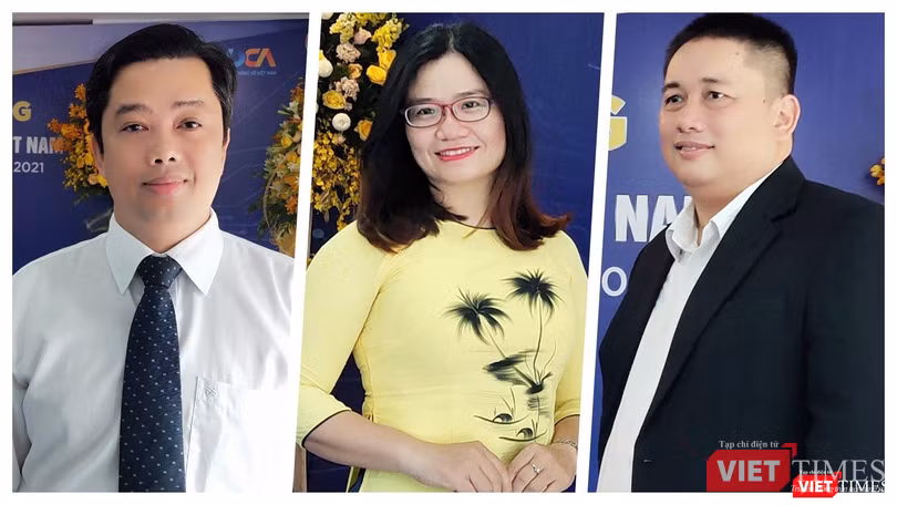 Ông Ngô Thanh Tùng - Phó Tổng Giám đốc SoftTech Đà Nẵng, TS Nguyễn Quang Như Quỳnh (ĐH Bách Khoa - ĐH Đà Nẵng) và ông Vũ Tuấn Anh - Phó Tổng Giám đốc Dr SME tại buổi họp báo sáng 6/4 tại Đà Nẵng (Ảnh: HB)
