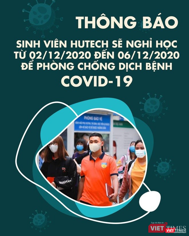 Thông báo của ĐH HUTECH cho toàn thể sinh viên nghỉ học vì xác định BN 1342 là sinh viên ngành ngôn ngữ Anh của trường này