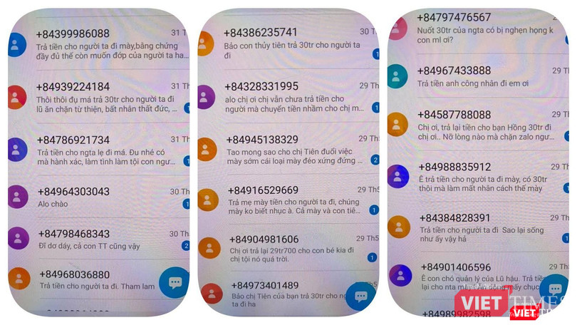 Hình ảnh chụp lại màn hình các tin nhắn với lời lẽ chửi bới, mạt sát Hình ảnh chụp lại màn hình các tin nhắn với lời lẽ chửi bới, mạt sát