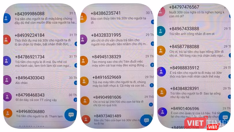 Hình ảnh chụp lại màn hình các tin nhắn với lời lẽ chửi bới, mạt sát