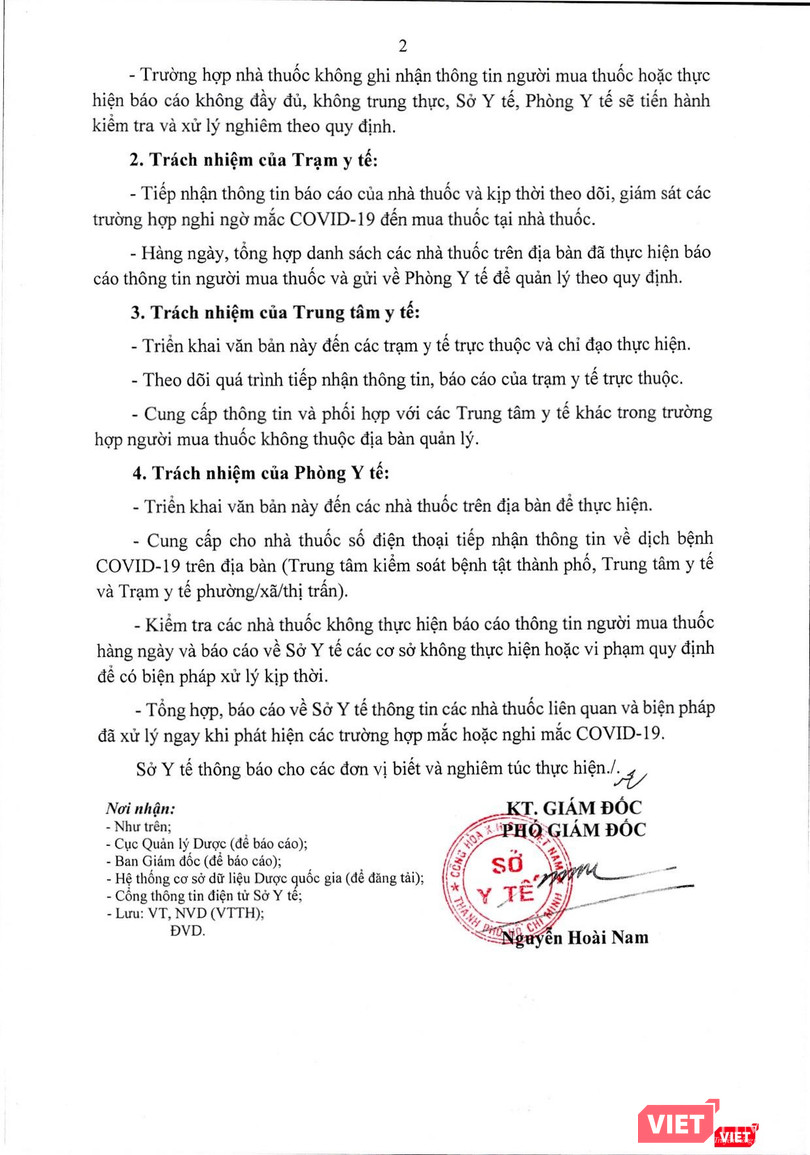 Văn bản do Phó Giám đốc Sở Nguyễn Hoài Nam ký - Nguồn: SYT Văn bản do Phó Giám đốc Sở Nguyễn Hoài Nam ký - Nguồn: SYT