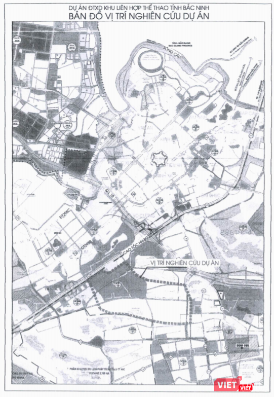 Bản đồ vị trí nghiên cứu dự án Khu liên hợp thể thao tỉnh Bắc Ninh mà T&T đề xuất.