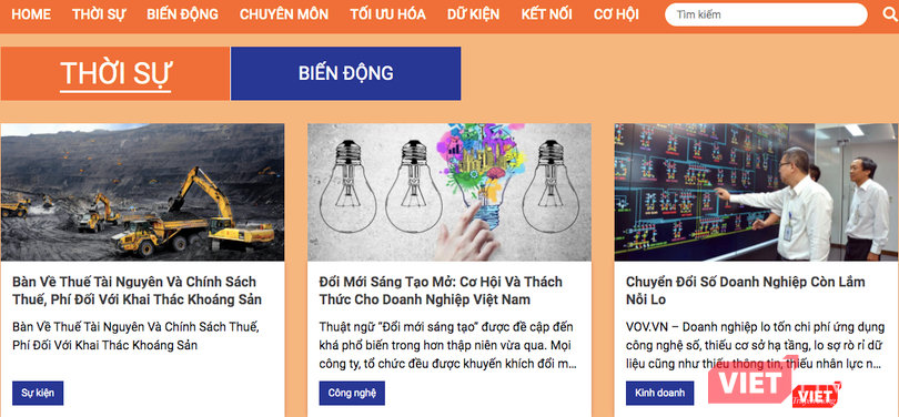 Giao diện cổng thông tin khai thác mỏ chuyên mục thời sự