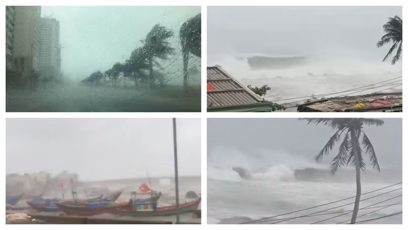 Sức tàn phá khủng khiếp của bão số 9 đang quét qua các tỉnh miền Trung (Ảnh: Hoà Bình ghép)